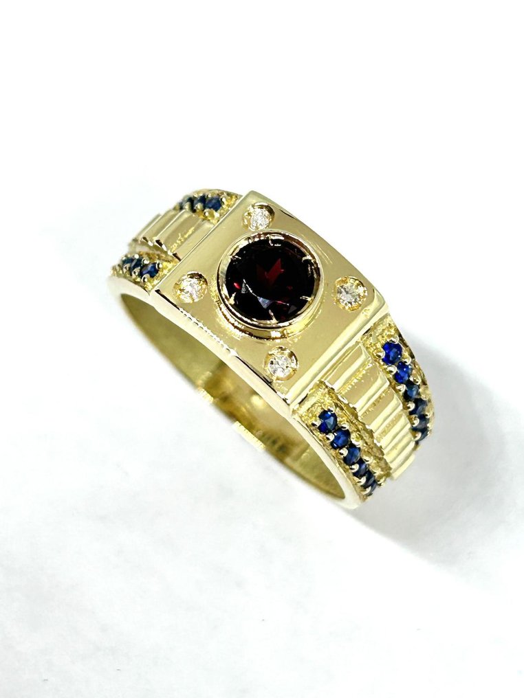 戒指 - 18K包金 黄金 - 1.80ct. tw. 石榴石 - 钻石 - 24 克拉蓝宝石,0.24 #3.2