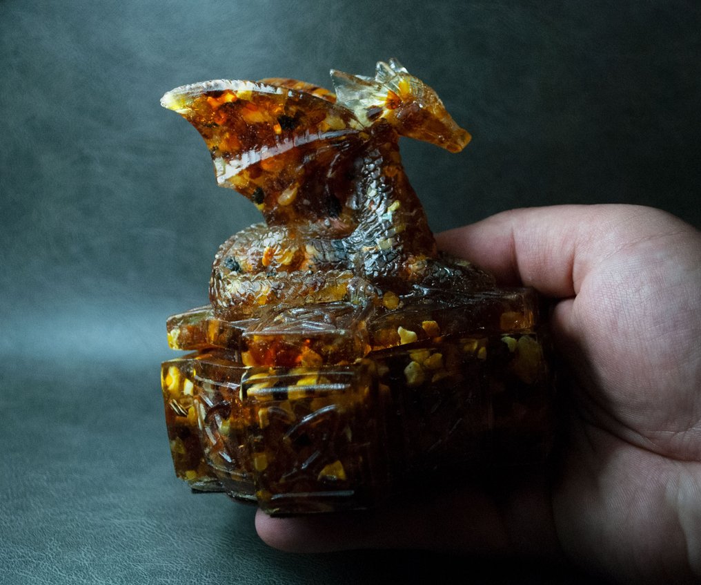 Κουτί κοσμημάτων με δράκο από Βαλτική κεχριμπάρι - Κεχριμπάρι - Gothic Soul - 12 cm - 11 cm  (χωρίς τιμή ασφαλείας) #1.0