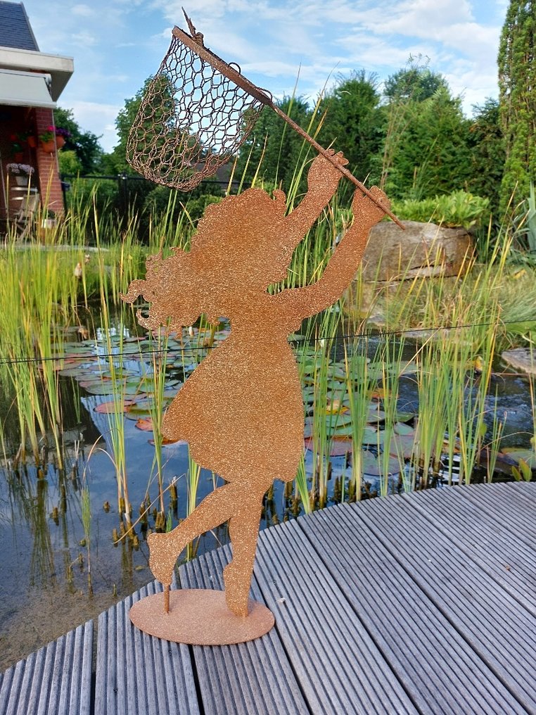Statua, garden statue silhouette of girl with butterfly net - 69 cm - Acciaio #1.0