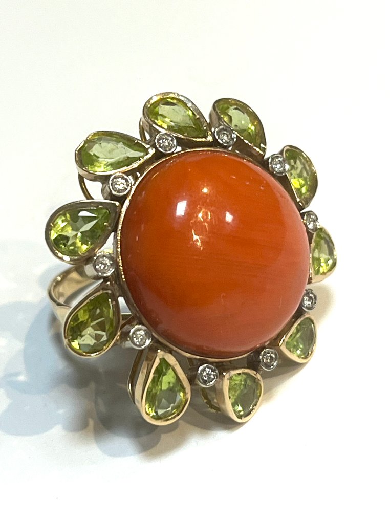 Δαχτυλίδι - 14 καράτια Ροζ χρυσό Κοράλλι - Περίδοτο - Diamanti #1.0