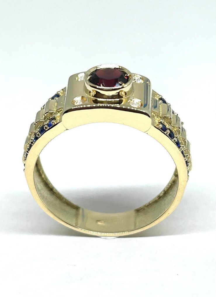 戒指 - 18K包金 黄金 - 1.80ct. tw. 石榴石 - 钻石 - 24 克拉蓝宝石,0.24 #2.1