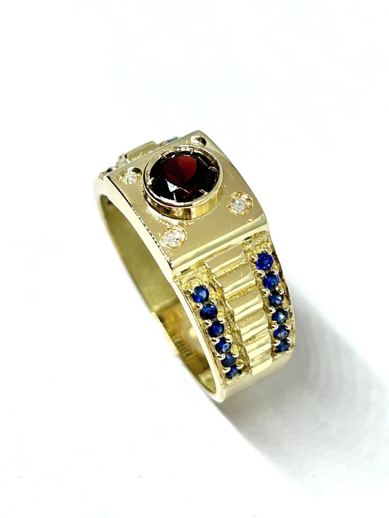 戒指 - 18K包金 黄金 - 1.80ct. tw. 石榴石 - 钻石 - 24 克拉蓝宝石,0.24 #1.0