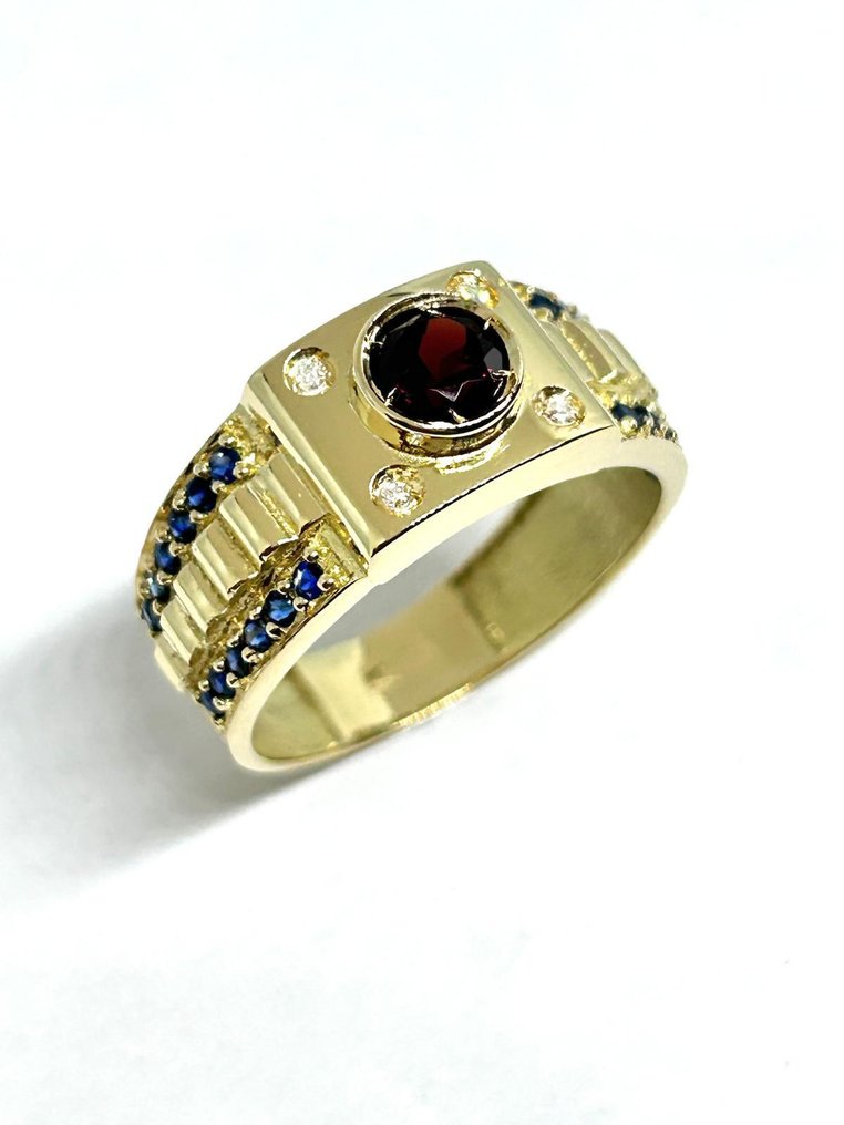 戒指 - 18K包金 黄金 - 1.80ct. tw. 石榴石 - 钻石 - 24 克拉蓝宝石,0.24 #4.3