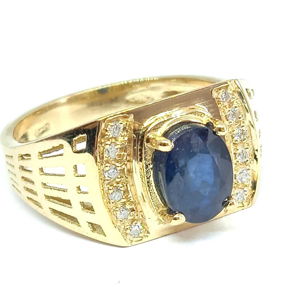 戒指 - 18K包金 黄金 -  3.12ct. tw. 蓝宝石 - 钻石 #1.0