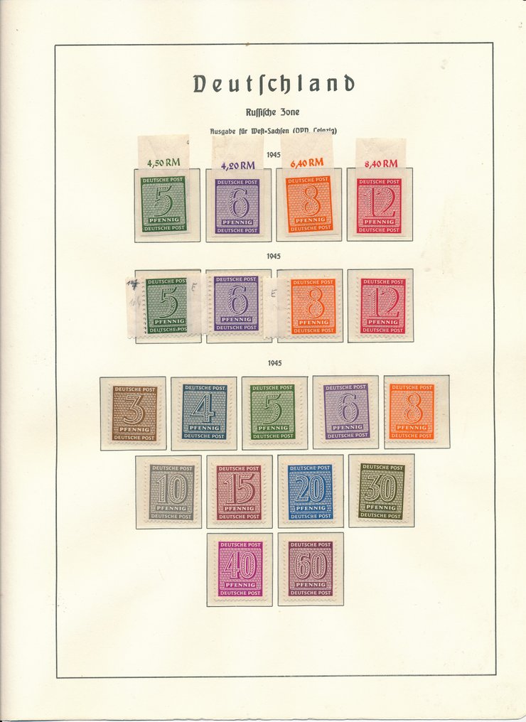 同盟國軍事佔領-德國(蘇聯區) 1945/1946 - 薩克森,幾乎只有 ** 收藏品,包括 Mi. No. 80 X(未使用) #4.3