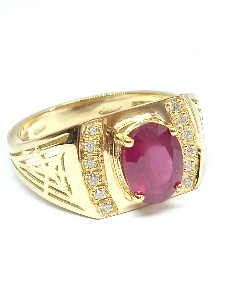 Ring - 18 kt. Yellow gold -  3.12ct. tw. Ruby - Diamond #4.3
