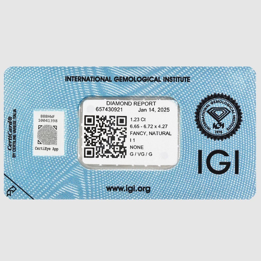 1 pcs 钻石  (天然色彩的)  - 1.23 ct - 圆形 - Fancy 稍帶棕色的 黄色 - I1 内含一级 - 国际宝石研究院（IGI） #3.2