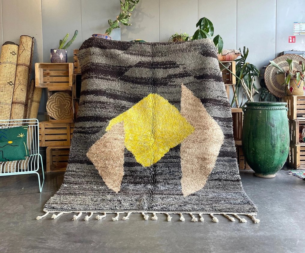 Nutidsorienteret moderne uldtæppe - marokkansk tæppe - berberteppe - Beni Ouarain tæppe - Tæppe - 260 cm - 200 cm - Håndvævet løber #1.0