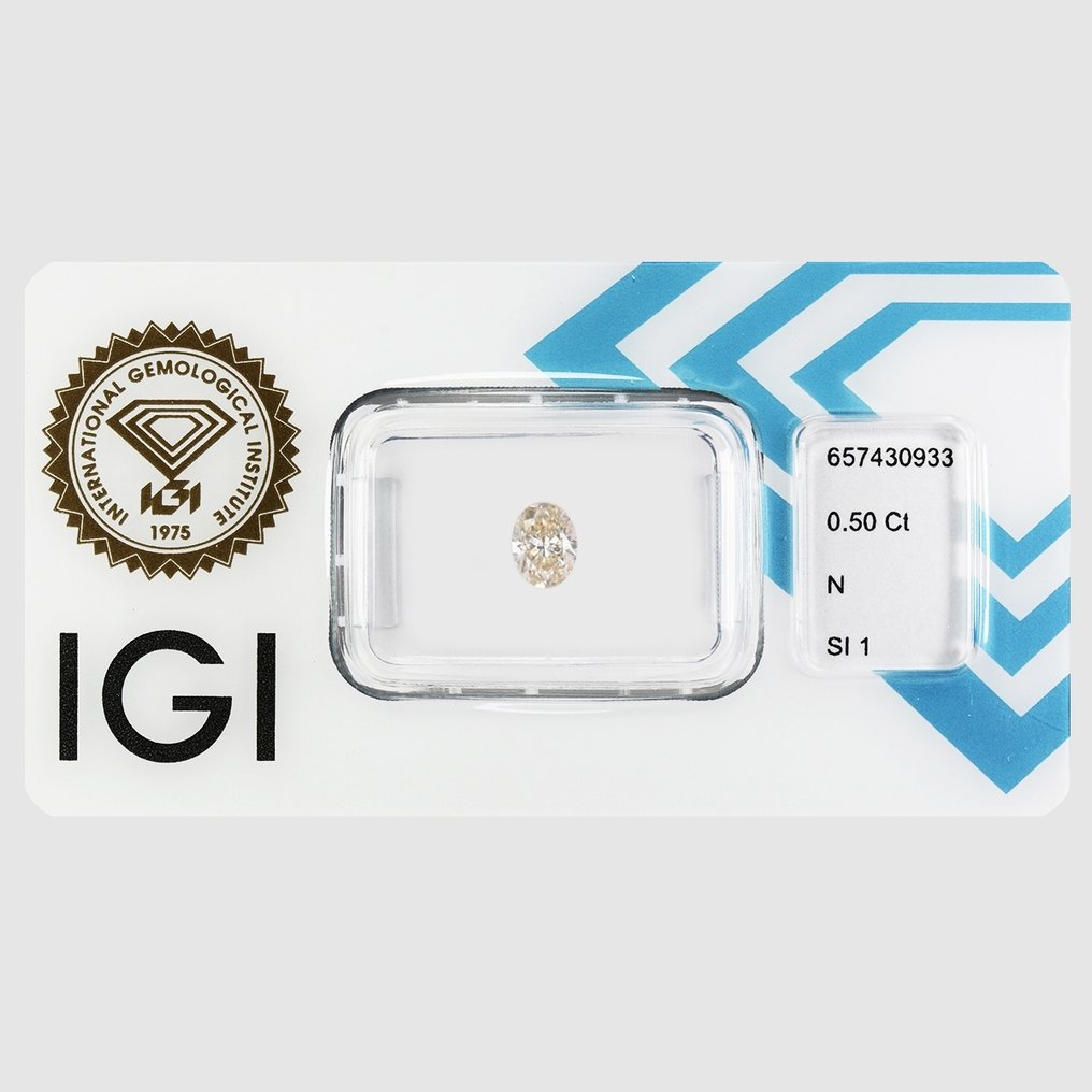 1 pcs 钻石 (天然) - 0.50 ct - 椭圆形 - N (带色彩的) - SI1 微内含一级 - 国际宝石研究院(IGI) #1.0