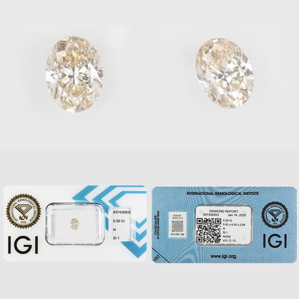 1 pcs 钻石 (天然) - 0.50 ct - 椭圆形 - N (带色彩的) - SI1 微内含一级 - 国际宝石研究院(IGI) #4.3