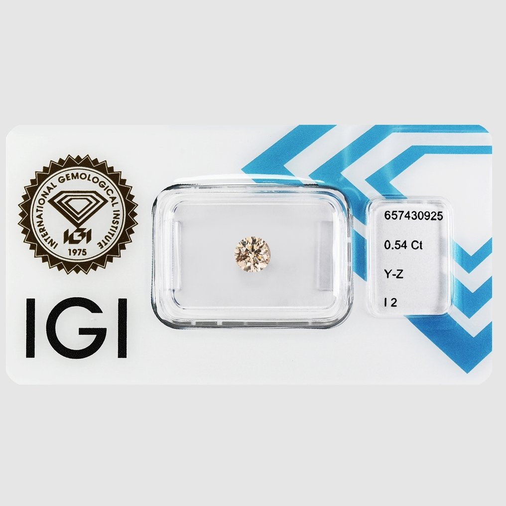 1 pcs Diamond  (Natural coloured)  - 0.54 ct - Round - Light Brown - I2 - International Gemological Institute (IGI) #2.1