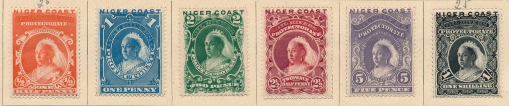 Niger Coast 1892/1898 - ubrugt samling, kun komplette numre og gode eksemplarer #2.1