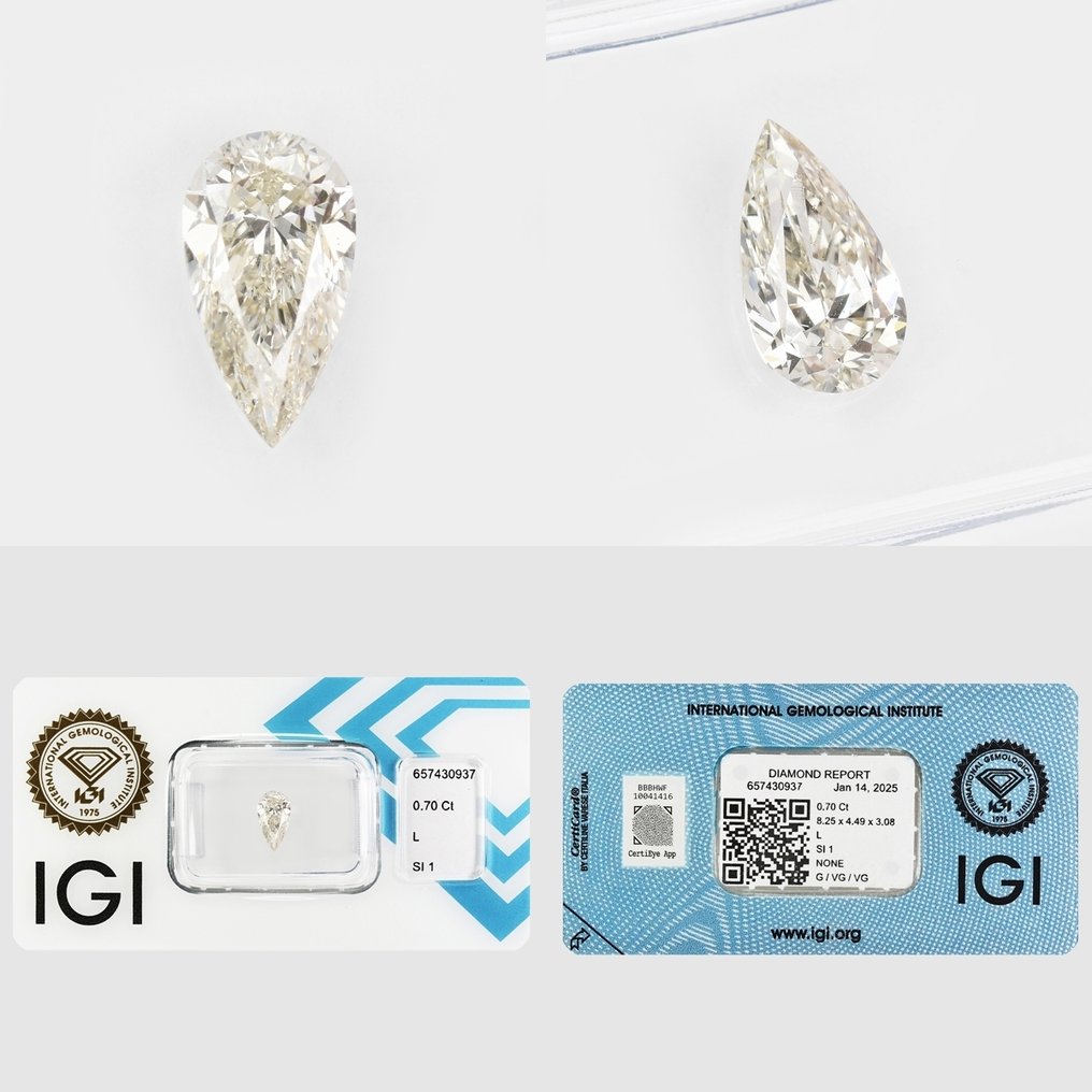 1 pcs Διαμάντι (Φυσικό) - 0.70 ct - Αχλάδι - L - SI1 - International Gemological Institute (IGI) #4.3