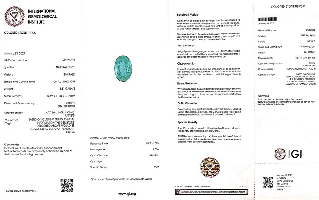 Smaragd - 8.31 ct - Nemzetközi Gemmológiai Intézet (IGI) #2.1