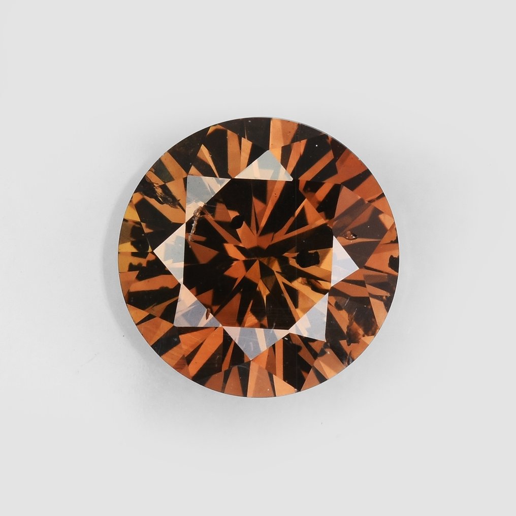 1 pcs Diamant (Colorat natural) - 0.92 ct - Rotund - Fancy gălbui Maro - SI2 - IGI (Institutul gemologic internațional) #1.0
