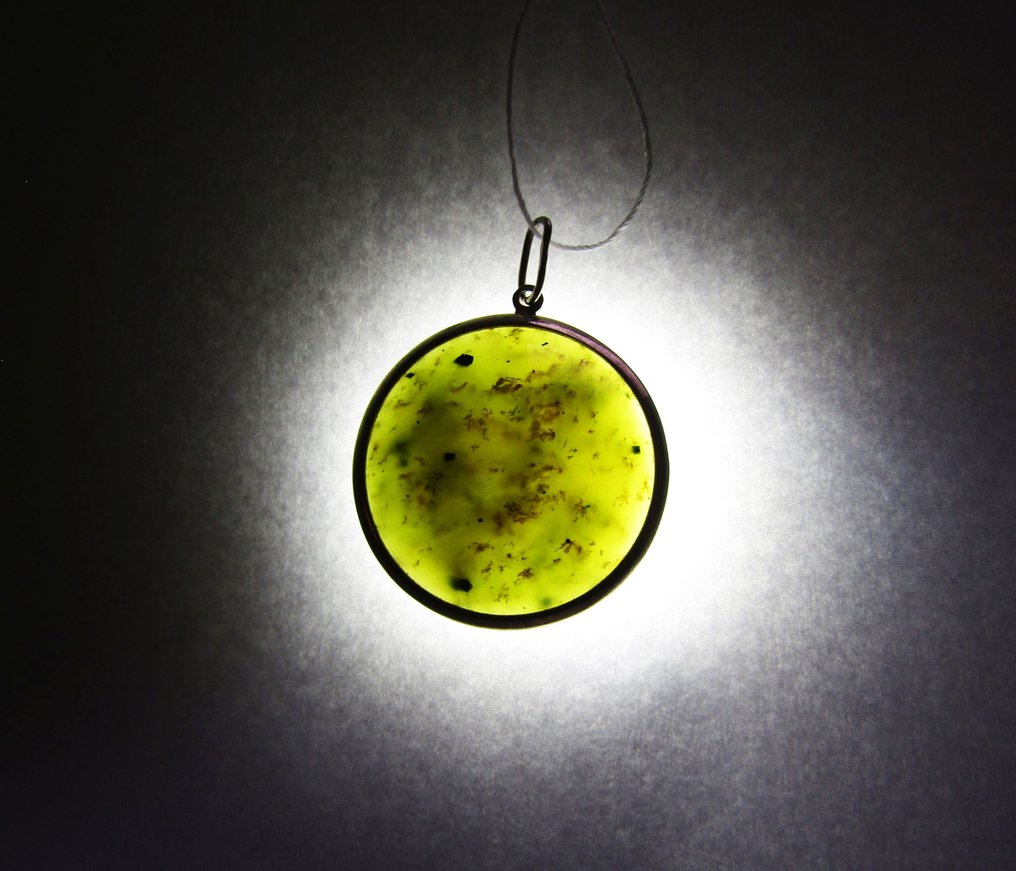 Jadeit - Luksusowy wintageowy srebrny wisiorek z dużym naturalnym jadeitem z ZSRR - srebro 875. - Wisiorek #1.0