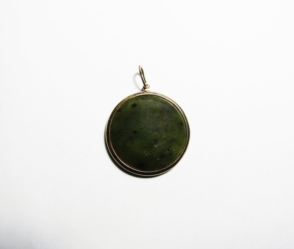 Jadeit - Luksusowy wintageowy srebrny wisiorek z dużym naturalnym jadeitem z ZSRR - srebro 875. - Wisiorek #4.3