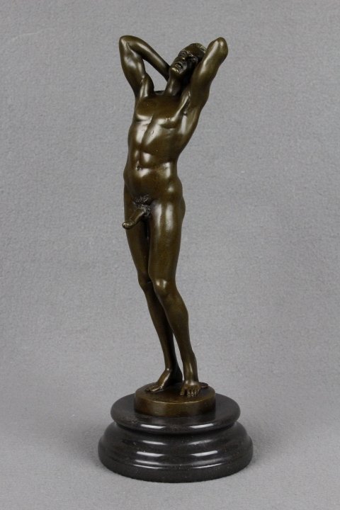 Nick - Γλυπτό, Male Nude - 1,5 kg - 32 cm - Πατιναρισμένος μπρούτζος #1.0