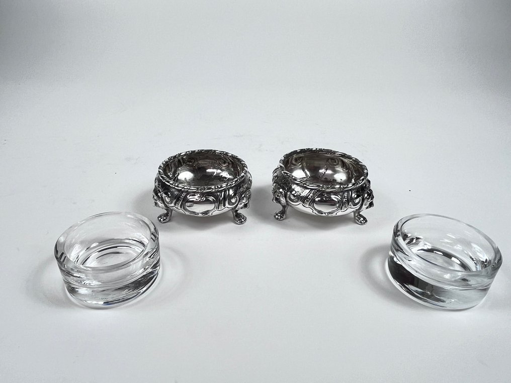 Martin Hall & Co. - Saliera (2) - Placcato argento, Vetro - Un paio di zoutvaatjes #3.2