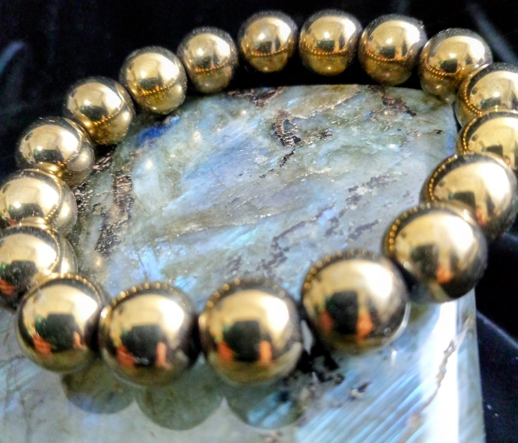 Außergewöhnliche goldene Pyrit 100% natürlich – Der Stein des Erfolgs – 12 oder 10 mm, 74 g - Armband #1.0