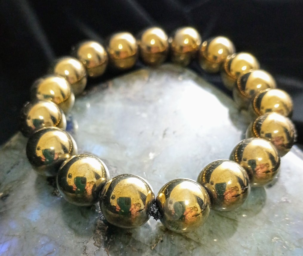 Außergewöhnliche goldene Pyrit 100% natürlich – Der Stein des Erfolgs – 12 oder 10 mm, 74 g - Armband #4.3