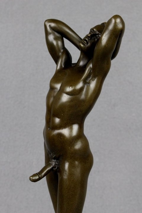 Nick - Γλυπτό, Male Nude - 1,5 kg - 32 cm - Πατιναρισμένος μπρούτζος #1.0