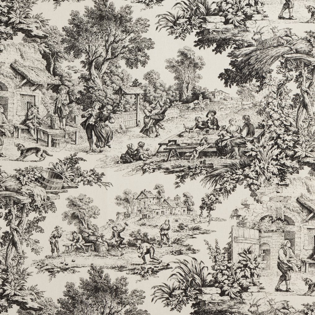 Toile de Jouy Nero - Γαλλική κομψότητα - Ύφασμα  - 300 cm - 290 cm #1.0