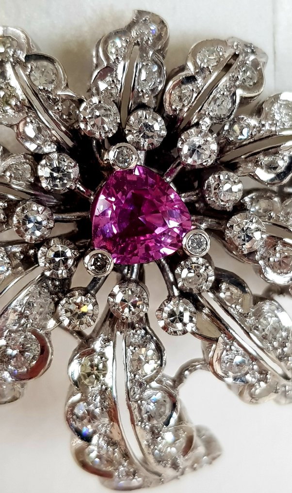 Καρφίτσα Πλατίνα -  6.50ct. tw. Ζαφείρι - Διαμάντι - Υπέροχο μπρεσ #3.2