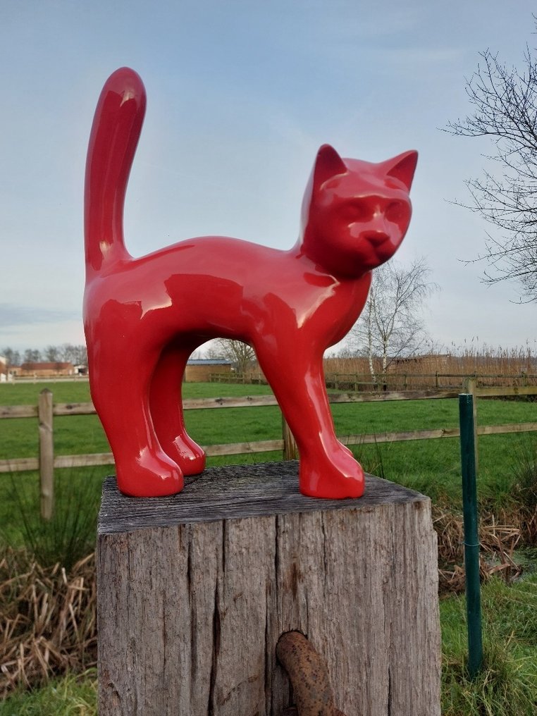Statue, Garden statue - Cat - Color red - 46 cm - polyresin #4.3