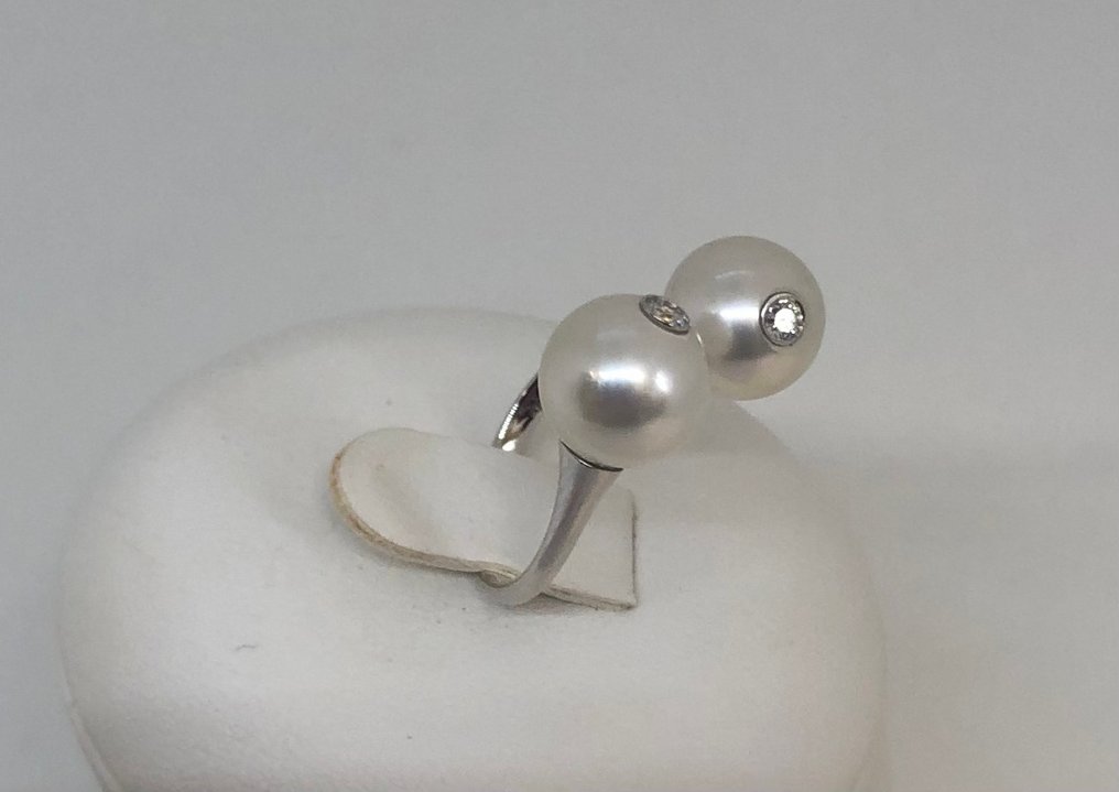 戒指 SouthSea Pearls - 白金 18K - 0.10ct. tw. 钻石 (天然) #4.3