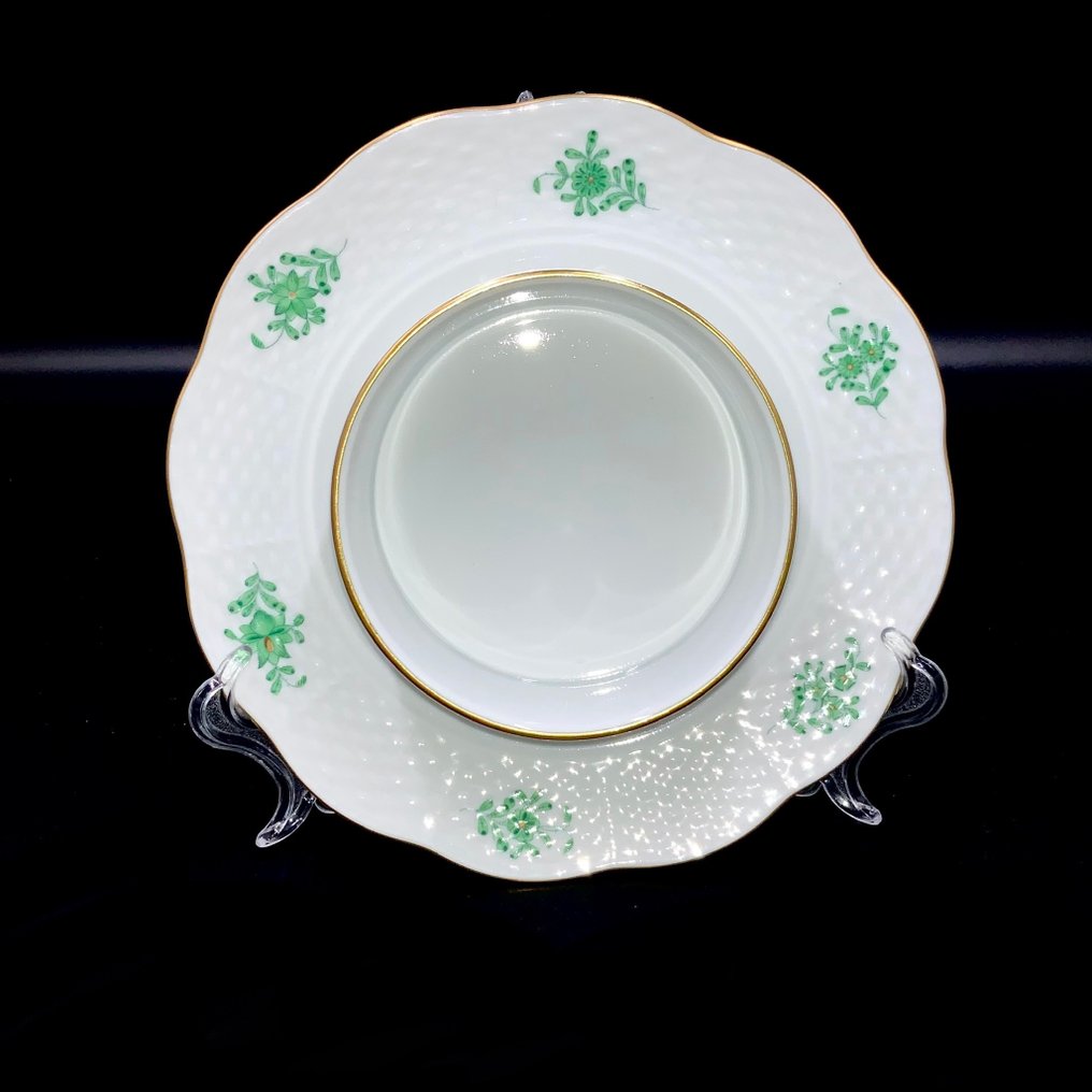 Herend - Exquisite Butter Dish with Applied Roses (19 cm) - "Apponyi Green" Pattern - Πιάτο βουτύρου - Χειροποίητο πορσελάνη ζωγραφισμένο με το χέρι #4.3