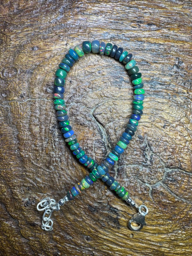 Bracciale di opali neri naturali, lisci, dall'Éthiopie + Argento 925. 20,68 ct Gioielli- 4.14 g - (1) #2.1