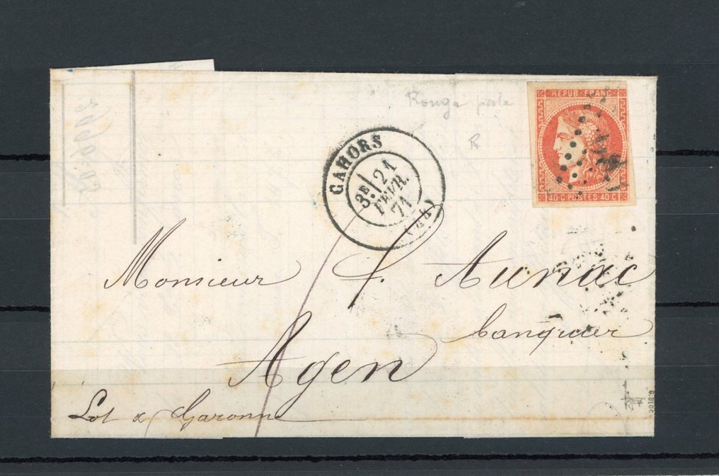 Ranska 1871 - Cote 4200 €, harvinainen vaaleanpunainen sävy kirjaimessa - Yvert n°48k #1.0