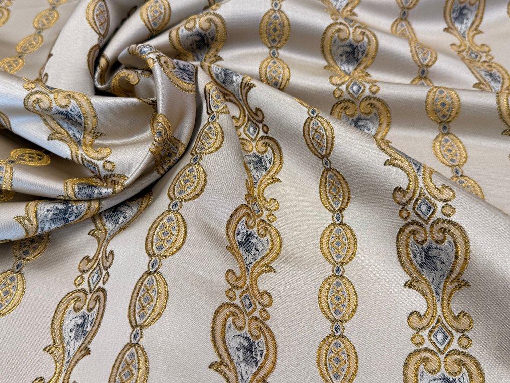 Vertical Symphony: Silk Lampasso with Baroque motifs stitched in stripes - Upholstery fabric  - 5 m - 1.4 m #1.0