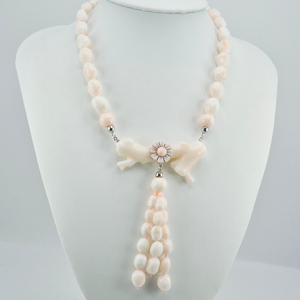 Κοράλλι - Ασημί - Κολιέ - Corallo ροζέ/λευκό #1.0