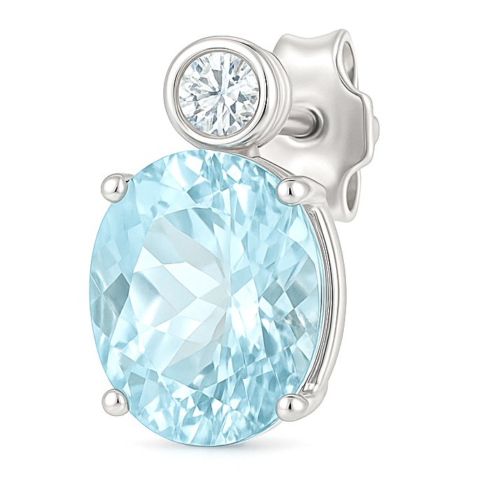 耳环 - 18K包金 白金 -  4.80ct. tw. 海蓝宝石 - 钻石 #1.0