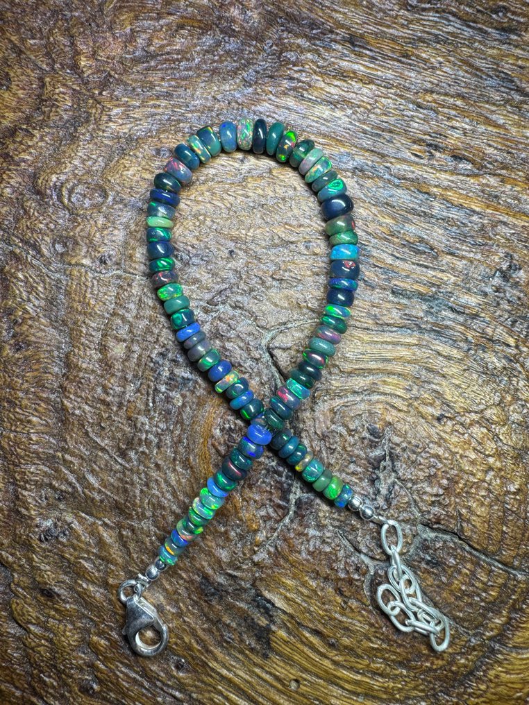 天然黑色光滑手链，来自埃塞俄比亚 + 925银，21.02克拉。 珠宝- 4.2 g - (1) #2.1