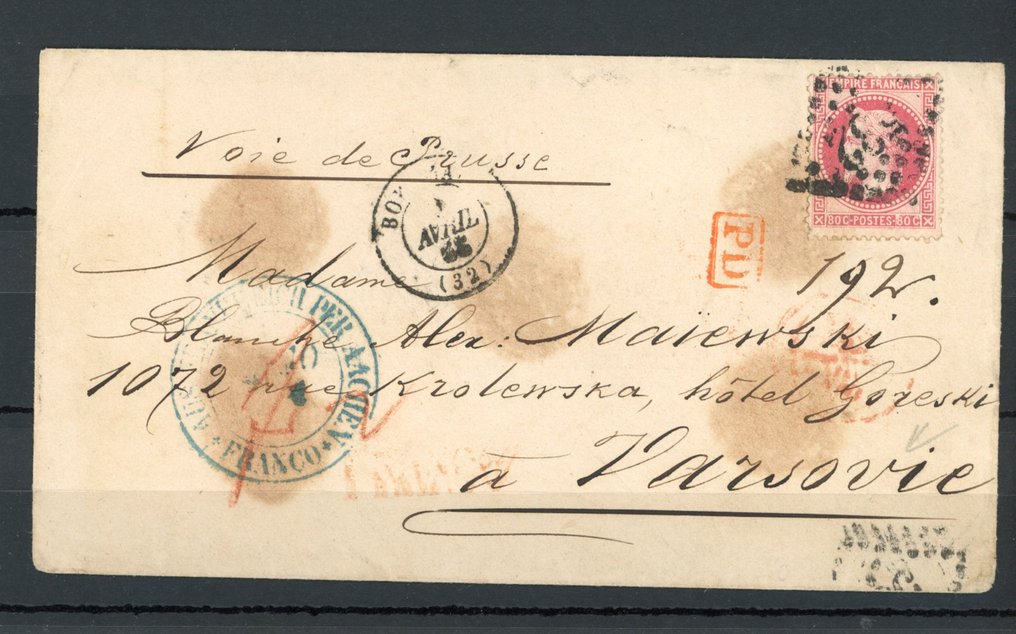 法国 1858 - 通过普鲁士向华沙寄出的罕见信件 #1.0