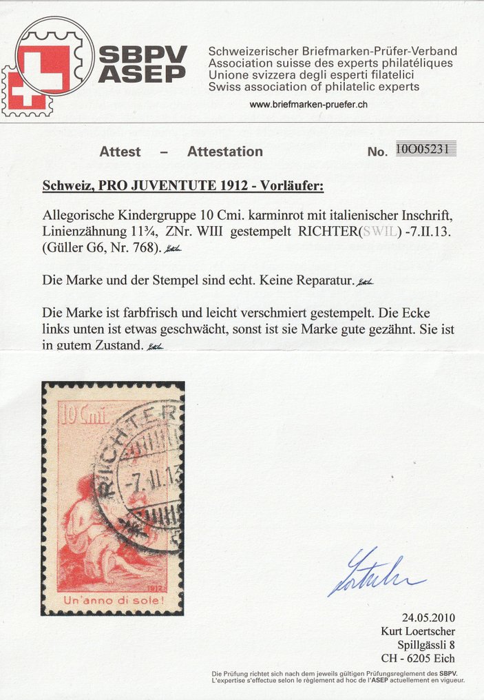 Switzerland 1912 - Juve predecessor, complete series including the Italian predecessor (which comes with a - SBK I-III #2.1