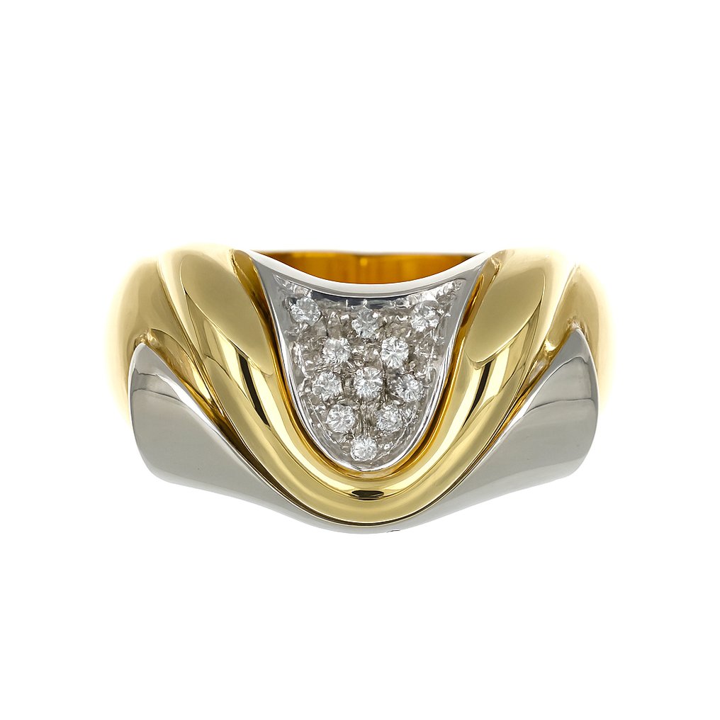 Δαχτυλίδι - 18 καράτια Λευκός χρυσός, Κίτρινο χρυσό - 0.11ct. tw. Διαμάντι (Φυσικό) #2.1