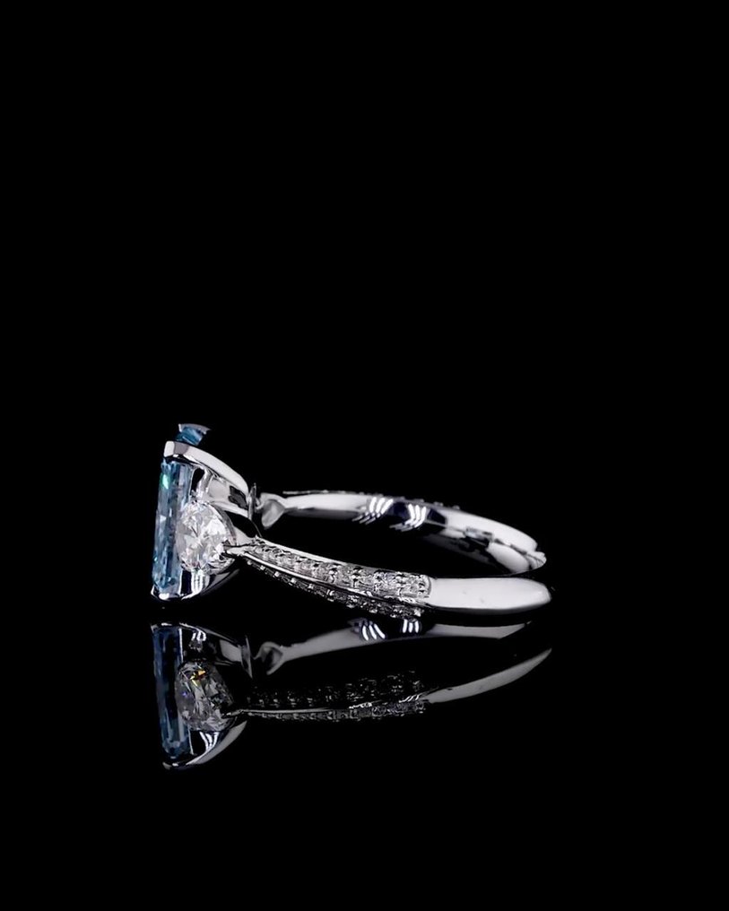戒指 - 14 克拉 白金 -  2.33ct. tw. 藍色 鉆石 (彩色實驗室培育鑽石) - 鉆石 #1.0