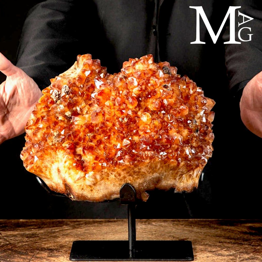 Exclusive Citrine Quartz Druzy - Madeira Geode - Natural Deep Color - Iron Base - Height: 351 mm - Width: 306 mm- 14.9 kg #1.0