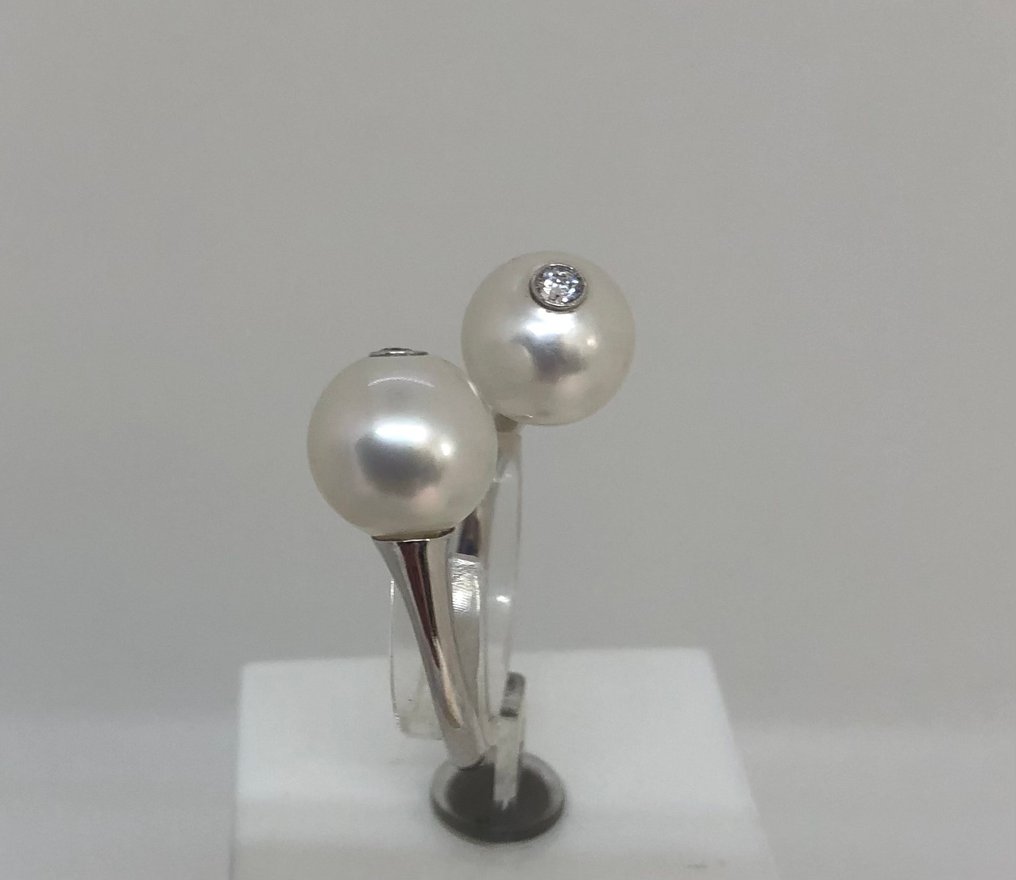 戒指 SouthSea Pearls - 白金 18K - 0.10ct. tw. 钻石 (天然) #2.1