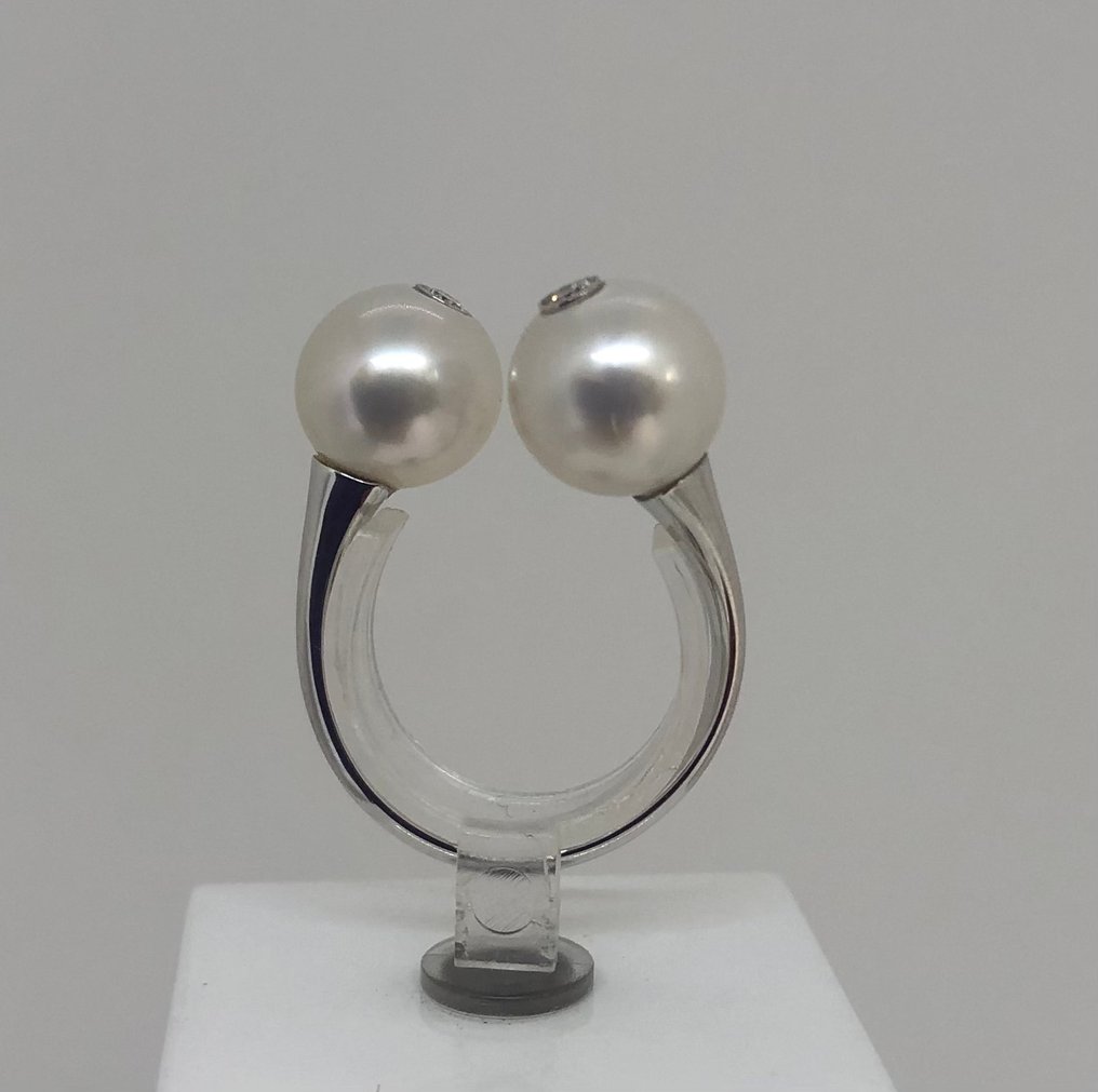 戒指 SouthSea Pearls - 白金 18K - 0.10ct. tw. 钻石 (天然) #1.0