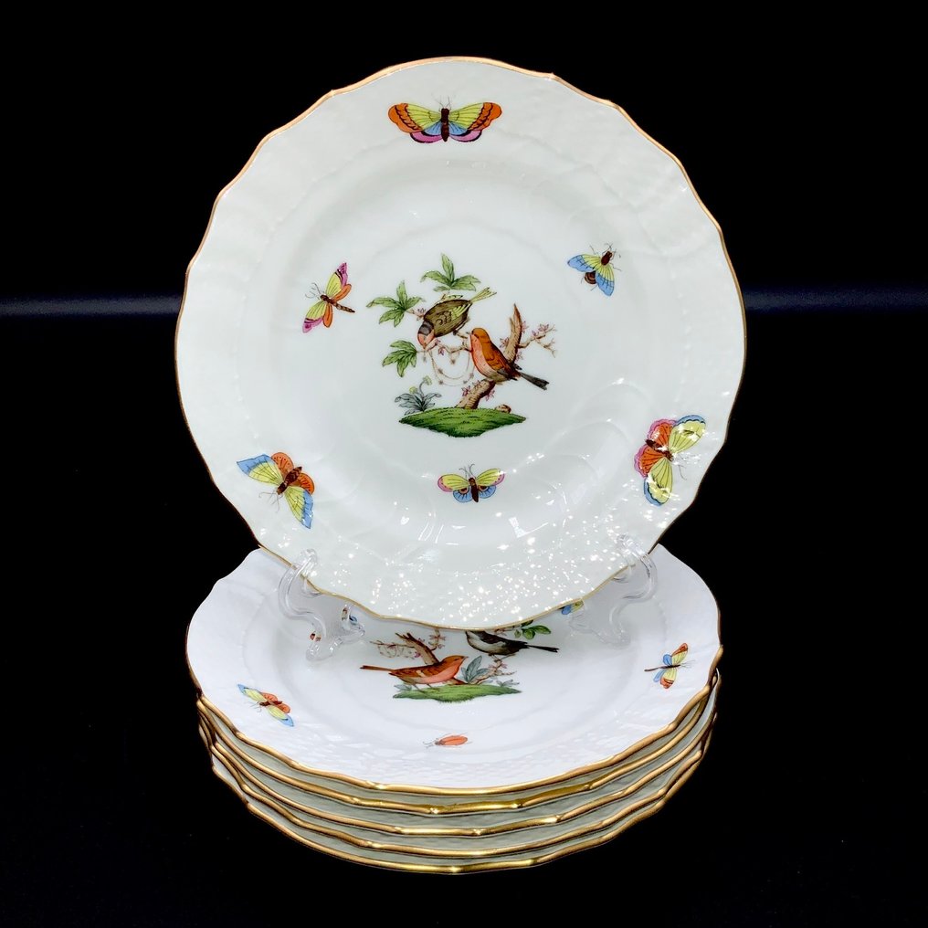 Herend - Exquisite Set of 6 Plates (15,5 cm) - "Rothschild Bird" Pattern - Πιάτο - Χειροποίητο πορσελάνη ζωγραφισμένο με το χέρι #1.0