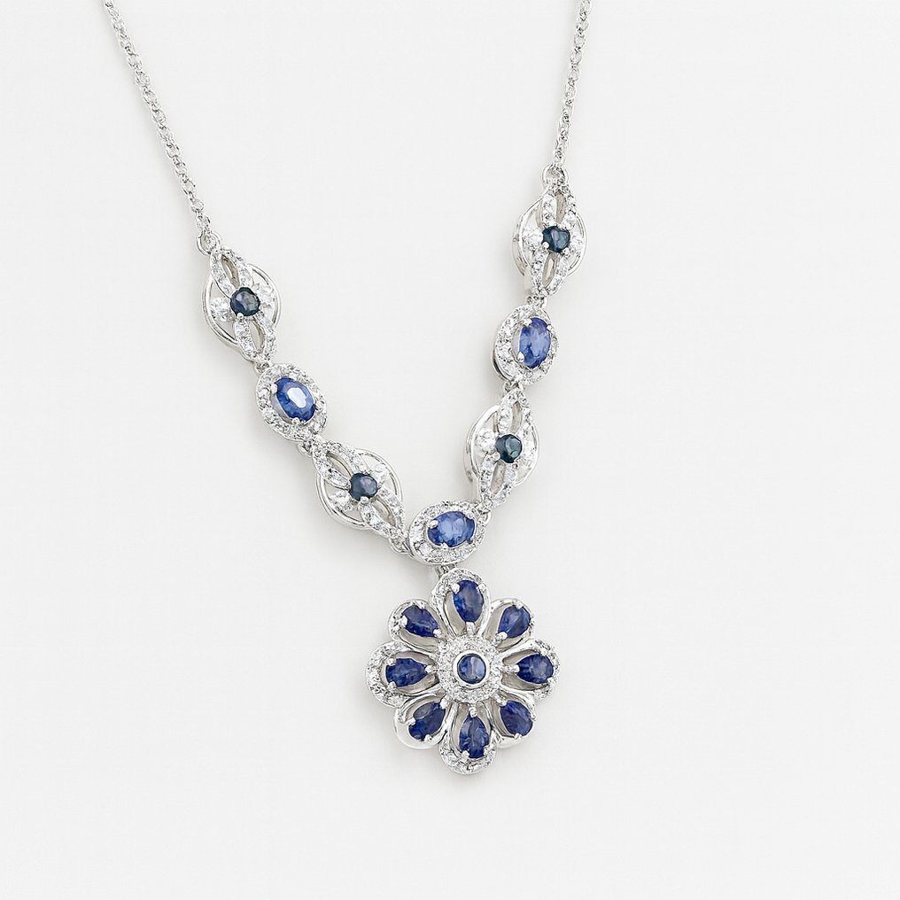 沒有保留價 - 頸鏈 鍍金 藍寶石 - 黃玉 - 18K 金镀层 #1.0