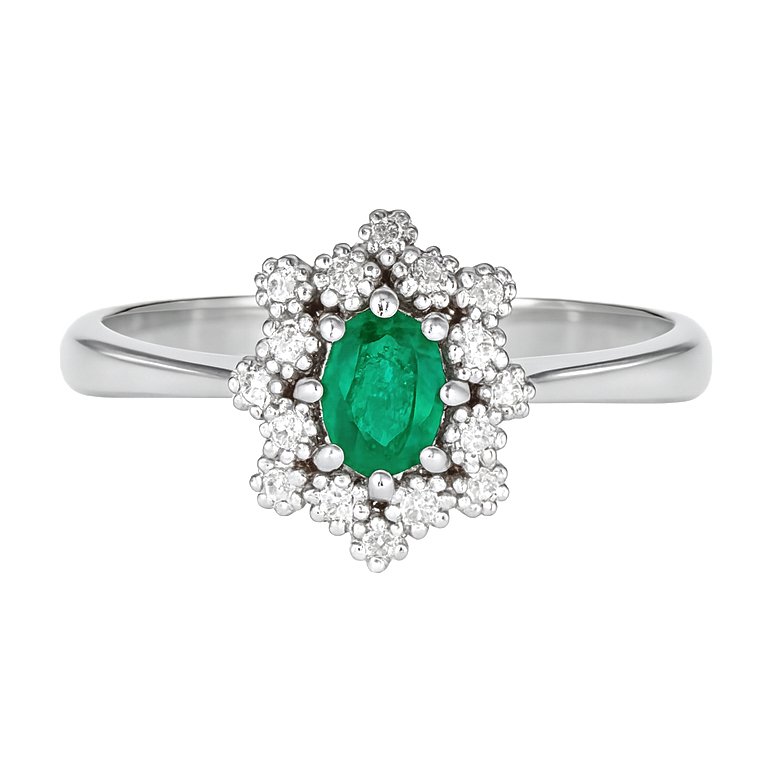 Ring - 18 karat Hvitt gull -  0.44ct. tw. Smaragd - Diamant #1.0