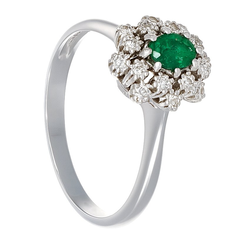 Ring - 18 karat Hvitt gull -  0.44ct. tw. Smaragd - Diamant #4.3