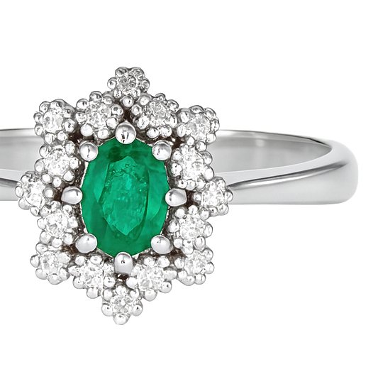 Ring - 18 karat Hvitt gull -  0.44ct. tw. Smaragd - Diamant #2.1