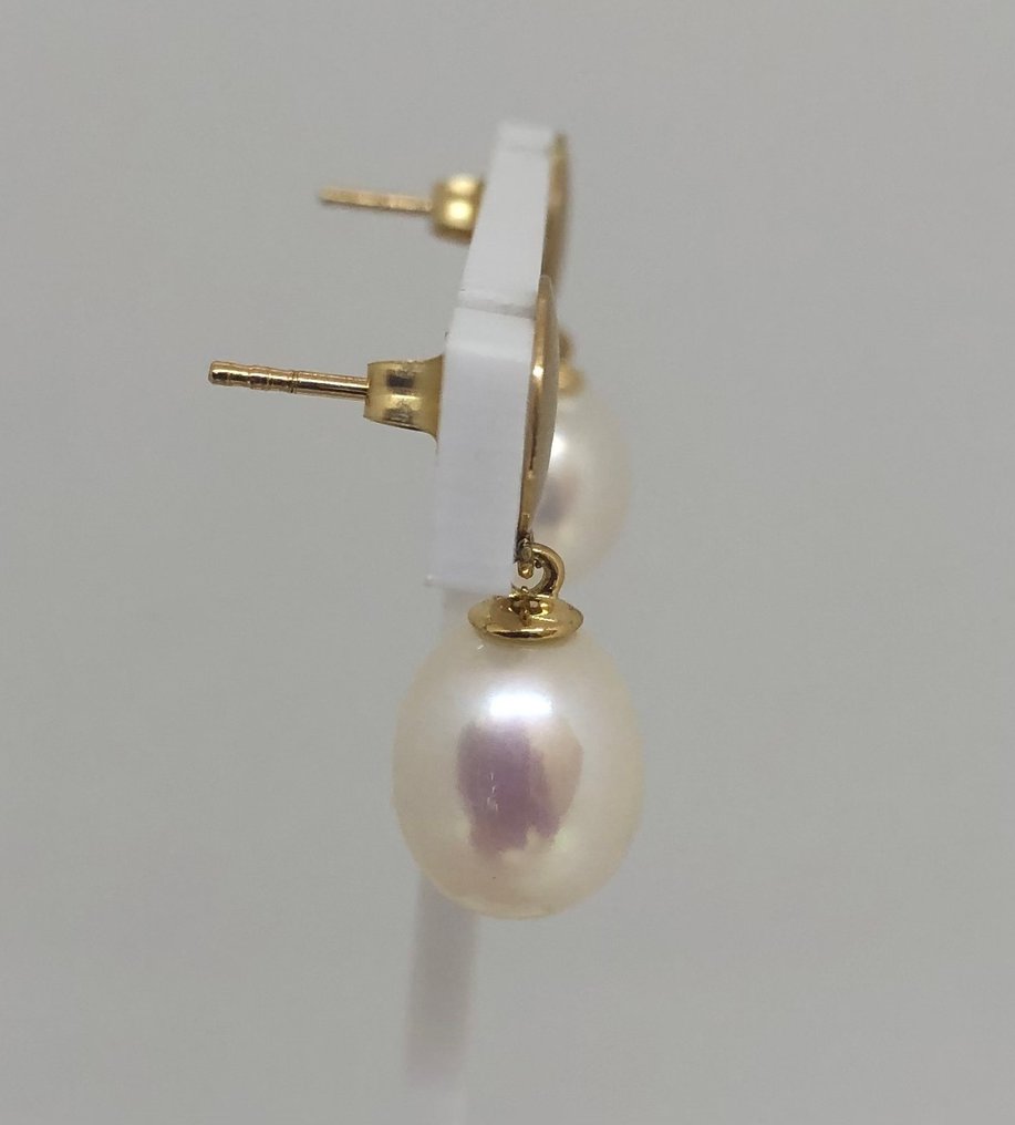 Σκουλαρίκια Μαργαριτάρια σταγόνας γλυκού νερού - Κίτρινο Χρυσό 18K #3.2